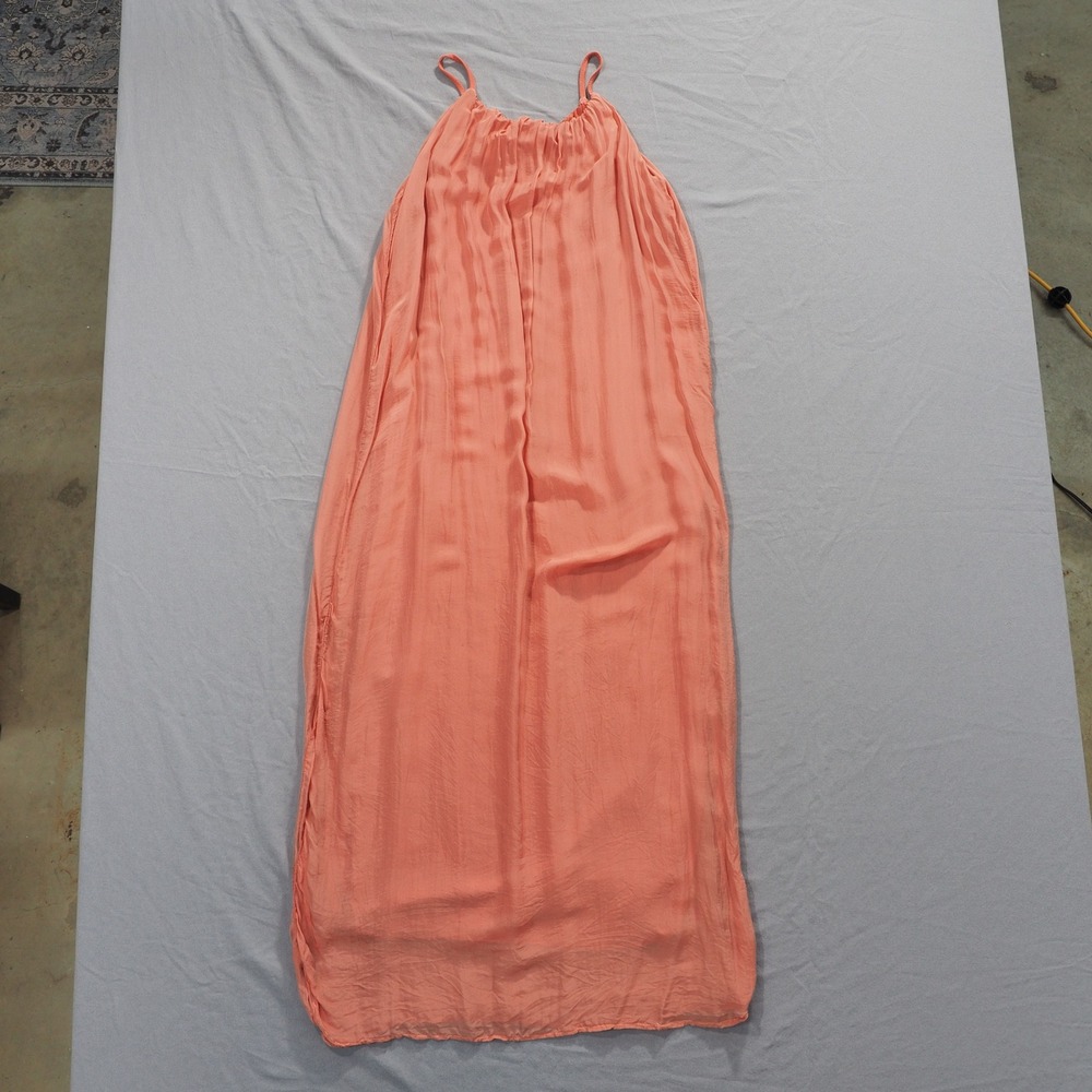 Gigi Moda Venus Dress Womens One Size Coral Silk Maxi Sleeveless Evening Boho